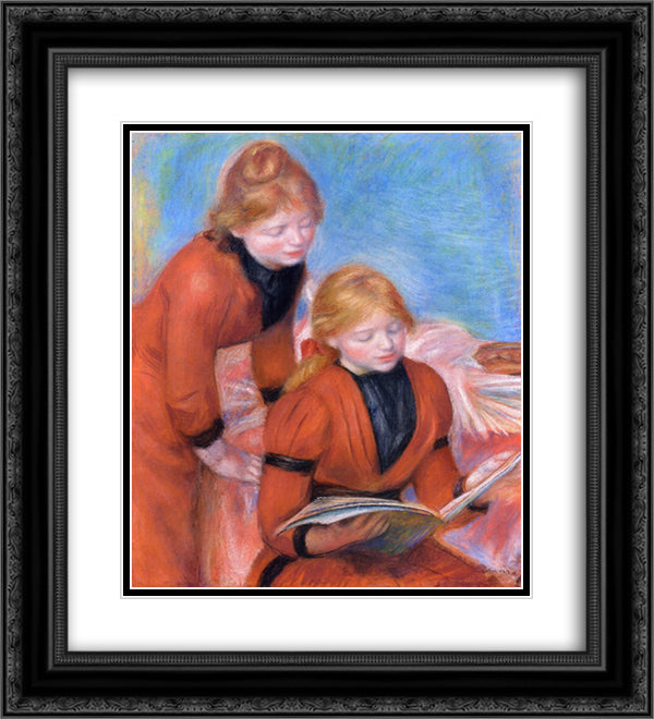 Reading 20x22 Black Ornate Wood Framed Art Print Poster with Double Matting by Renoir, Pierre Auguste
