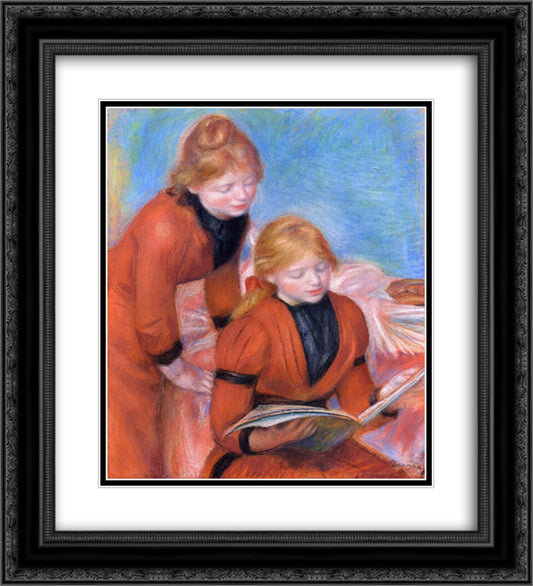 Reading 20x22 Black Ornate Wood Framed Art Print Poster with Double Matting by Renoir, Pierre Auguste