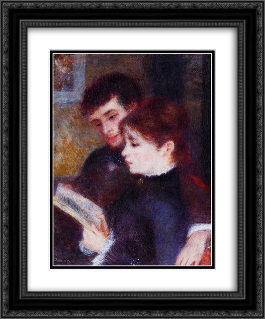 Reading Couple (Edmond Renoir and Marguerite Legrand) 20x24 Black Ornate Wood Framed Art Print Poster with Double Matting by Renoir, Pierre Auguste