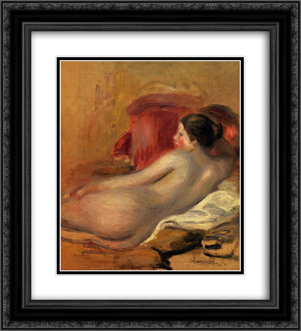 Reclining Model 20x22 Black Ornate Wood Framed Art Print Poster with Double Matting by Renoir, Pierre Auguste
