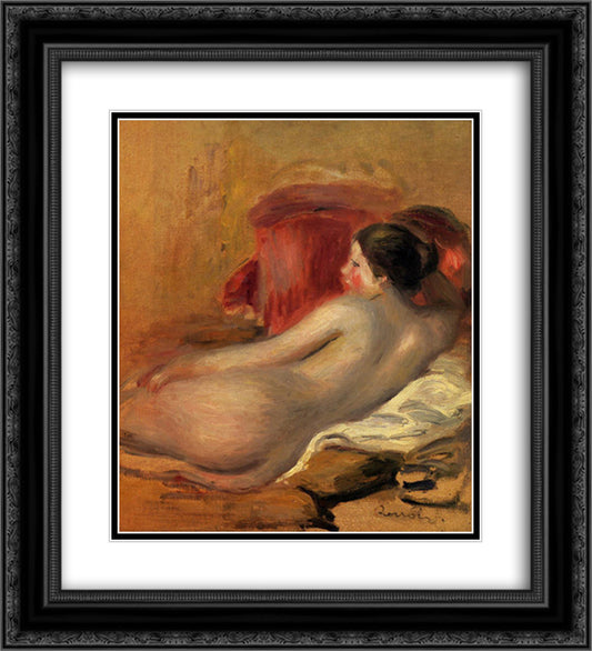 Reclining Model 20x22 Black Ornate Wood Framed Art Print Poster with Double Matting by Renoir, Pierre Auguste