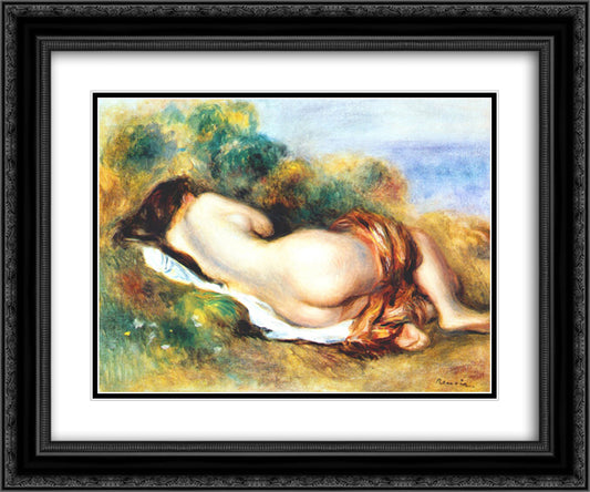 Reclining nude 24x20 Black Ornate Wood Framed Art Print Poster with Double Matting by Renoir, Pierre Auguste