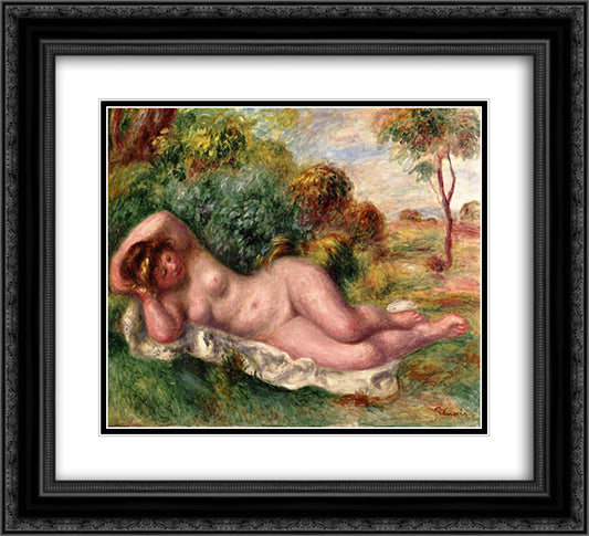 Reclining Nude (The Baker's Wife) 22x20 Black Ornate Wood Framed Art Print Poster with Double Matting by Renoir, Pierre Auguste