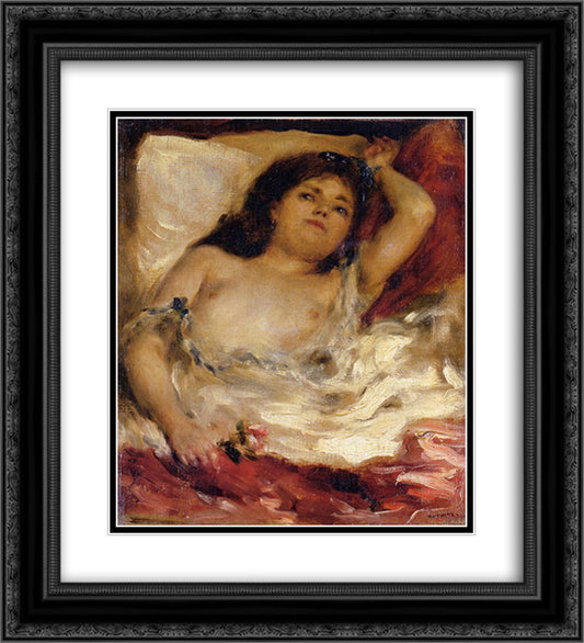 Reclining Semi Nude (Nude Half-Length) 20x22 Black Ornate Wood Framed Art Print Poster with Double Matting by Renoir, Pierre Auguste