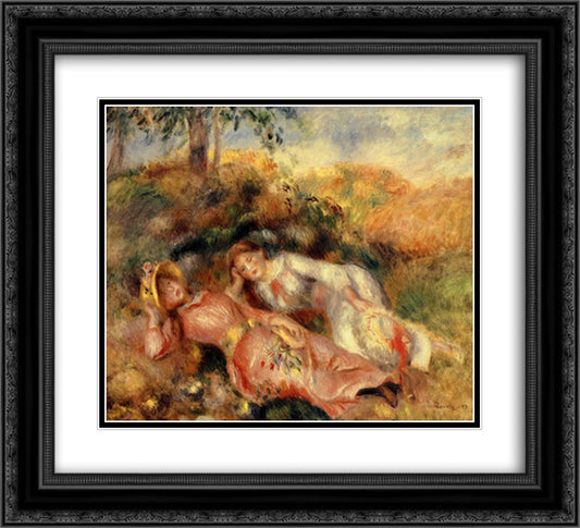 Reclining Women 22x20 Black Ornate Wood Framed Art Print Poster with Double Matting by Renoir, Pierre Auguste