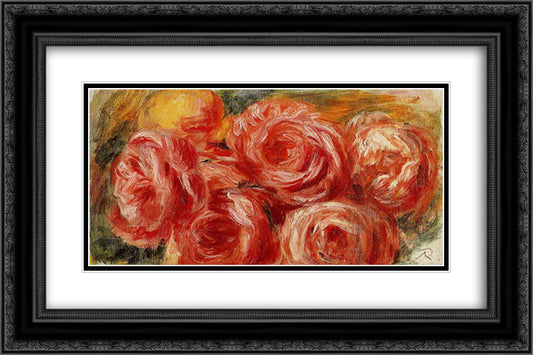 Red Roses 24x16 Black Ornate Wood Framed Art Print Poster with Double Matting by Renoir, Pierre Auguste