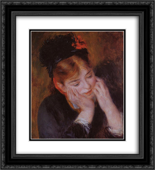 Reflection 20x22 Black Ornate Wood Framed Art Print Poster with Double Matting by Renoir, Pierre Auguste