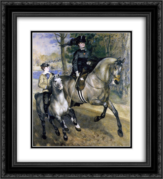 Riding in the Bois de Boulogne (Madame Henriette Darras or The Ride) 20x22 Black Ornate Wood Framed Art Print Poster with Double Matting by Renoir, Pierre Auguste