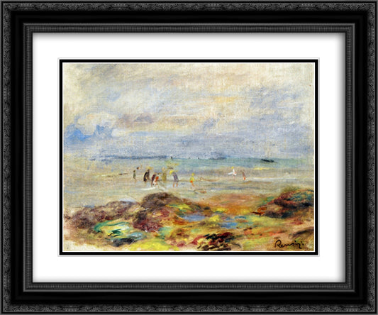 Rocks with Shrimp Fishermen 24x20 Black Ornate Wood Framed Art Print Poster with Double Matting by Renoir, Pierre Auguste
