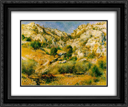 Rocky Craggs at l'Estaque 24x20 Black Ornate Wood Framed Art Print Poster with Double Matting by Renoir, Pierre Auguste