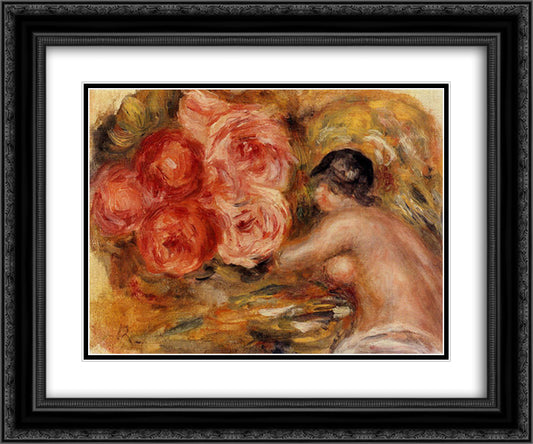 Roses and Study of Gabrielle 24x20 Black Ornate Wood Framed Art Print Poster with Double Matting by Renoir, Pierre Auguste