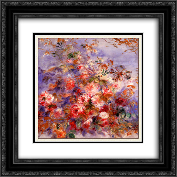 Roses By The Window 20x20 Black Ornate Wood Framed Art Print Poster with Double Matting by Renoir, Pierre Auguste