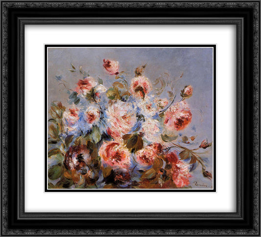 Roses from Wargemont 22x20 Black Ornate Wood Framed Art Print Poster with Double Matting by Renoir, Pierre Auguste