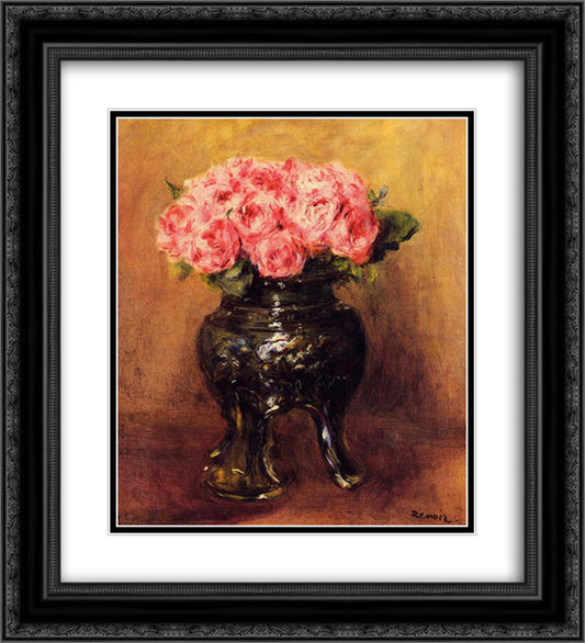 Roses in a China Vase 20x22 Black Ornate Wood Framed Art Print Poster with Double Matting by Renoir, Pierre Auguste