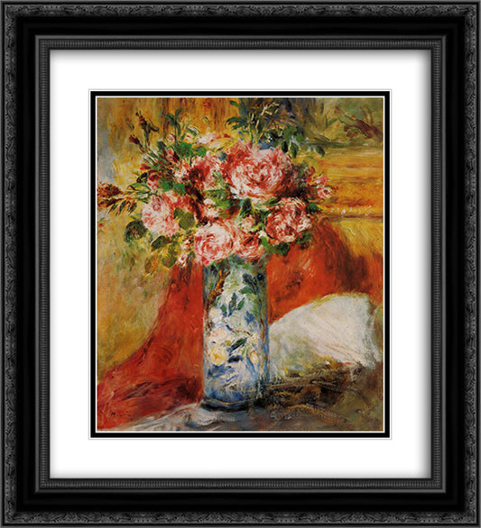 Roses in a Vase 20x22 Black Ornate Wood Framed Art Print Poster with Double Matting by Renoir, Pierre Auguste
