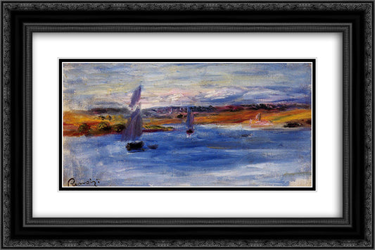 Sailboats 24x16 Black Ornate Wood Framed Art Print Poster with Double Matting by Renoir, Pierre Auguste