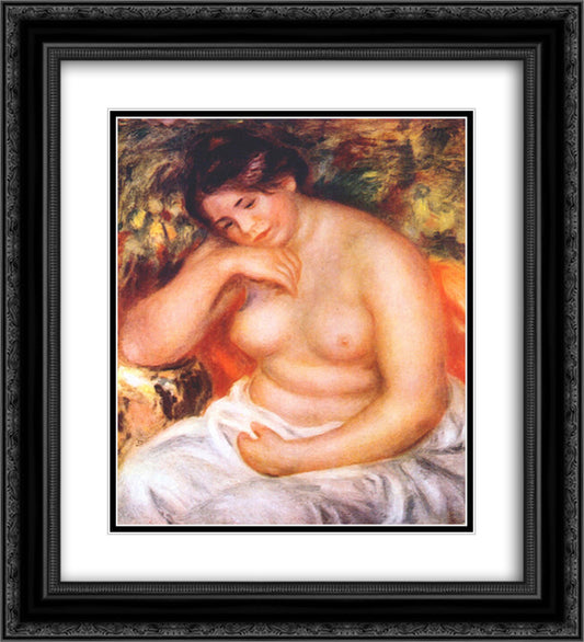 Seated bather 20x22 Black Ornate Wood Framed Art Print Poster with Double Matting by Renoir, Pierre Auguste