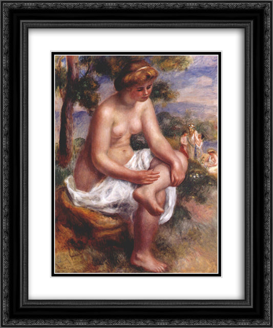 Seated bather in a landscape 20x24 Black Ornate Wood Framed Art Print Poster with Double Matting by Renoir, Pierre Auguste