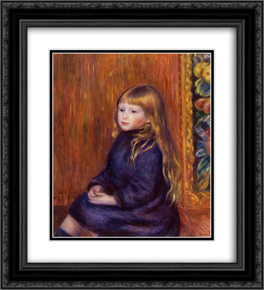 Seated Child in a Blue Dress 20x22 Black Ornate Wood Framed Art Print Poster with Double Matting by Renoir, Pierre Auguste