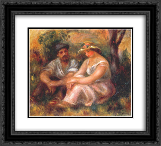 Seated couple 22x20 Black Ornate Wood Framed Art Print Poster with Double Matting by Renoir, Pierre Auguste