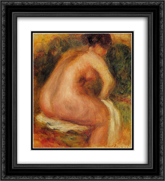 Seated Female Nude 20x22 Black Ornate Wood Framed Art Print Poster with Double Matting by Renoir, Pierre Auguste