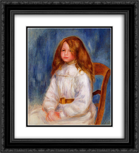 Seated Little Girl with a Blue Background 20x22 Black Ornate Wood Framed Art Print Poster with Double Matting by Renoir, Pierre Auguste