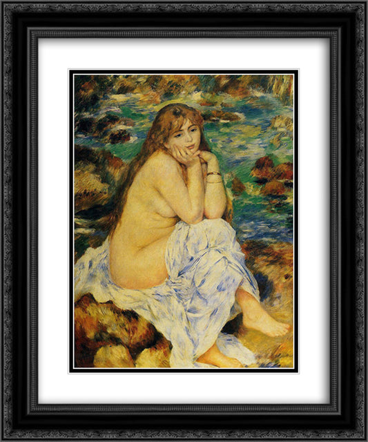 Seated Nude 20x24 Black Ornate Wood Framed Art Print Poster with Double Matting by Renoir, Pierre Auguste
