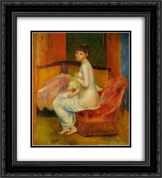 Seated Nude (At East) 20x22 Black Ornate Wood Framed Art Print Poster with Double Matting by Renoir, Pierre Auguste