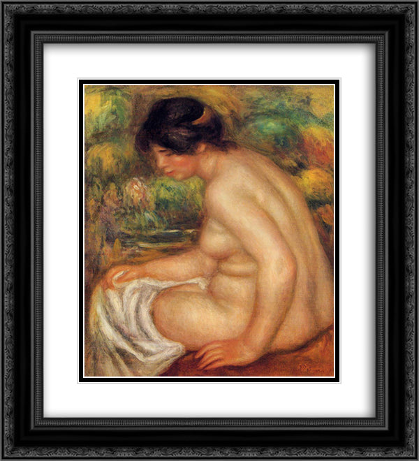 Seated Nude in Profile (Gabrielle) 20x22 Black Ornate Wood Framed Art Print Poster with Double Matting by Renoir, Pierre Auguste