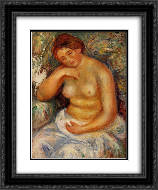 Seated Nude with a Bouquet 20x24 Black Ornate Wood Framed Art Print Poster with Double Matting by Renoir, Pierre Auguste