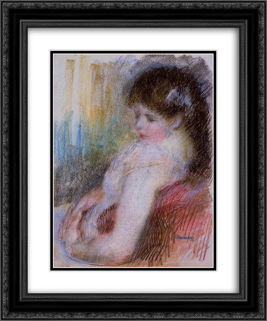 Seated Woman 20x24 Black Ornate Wood Framed Art Print Poster with Double Matting by Renoir, Pierre Auguste