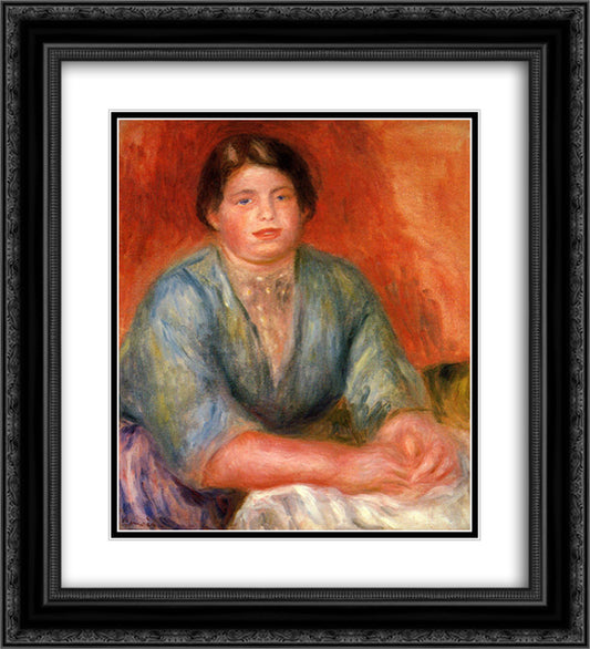 Seated Woman in a Blue Dress 20x22 Black Ornate Wood Framed Art Print Poster with Double Matting by Renoir, Pierre Auguste