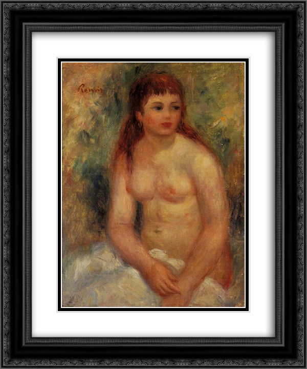 Seated Young Woman, Nude 20x24 Black Ornate Wood Framed Art Print Poster with Double Matting by Renoir, Pierre Auguste