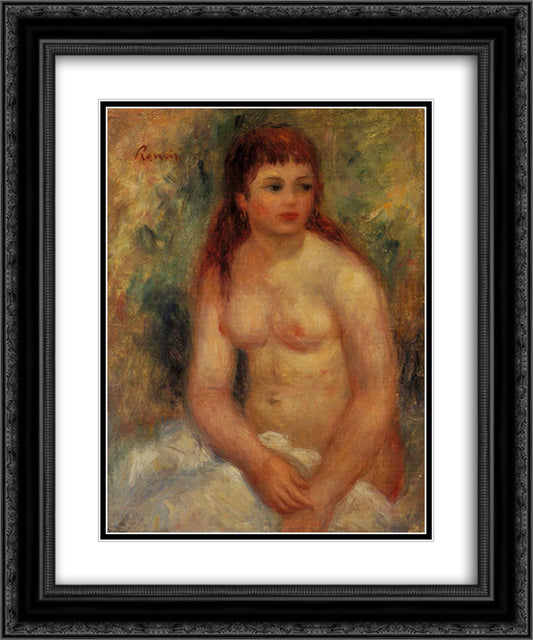 Seated Young Woman, Nude 20x24 Black Ornate Wood Framed Art Print Poster with Double Matting by Renoir, Pierre Auguste