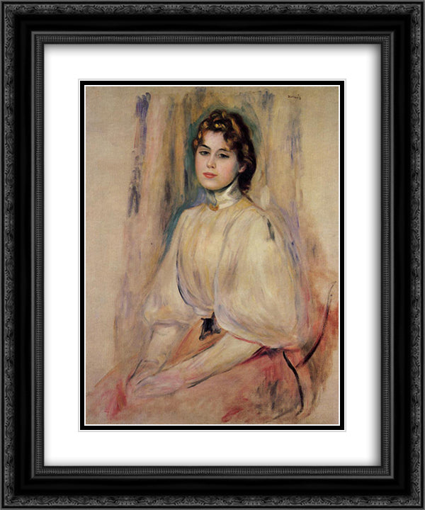 Seated Young Woman 20x24 Black Ornate Wood Framed Art Print Poster with Double Matting by Renoir, Pierre Auguste