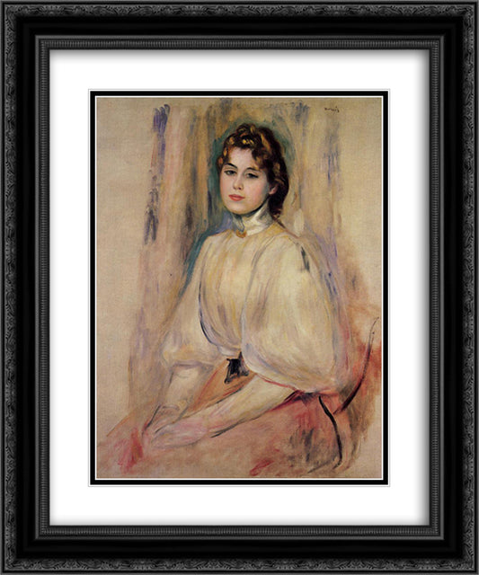 Seated Young Woman 20x24 Black Ornate Wood Framed Art Print Poster with Double Matting by Renoir, Pierre Auguste