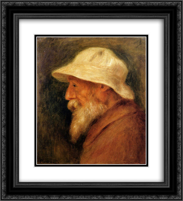 Self-Portrait with a White Hat 20x22 Black Ornate Wood Framed Art Print Poster with Double Matting by Renoir, Pierre Auguste