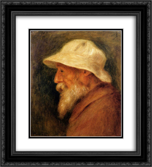 Self-Portrait with a White Hat 20x22 Black Ornate Wood Framed Art Print Poster with Double Matting by Renoir, Pierre Auguste
