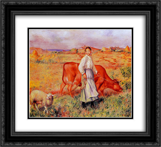Shepherdess 22x20 Black Ornate Wood Framed Art Print Poster with Double Matting by Renoir, Pierre Auguste