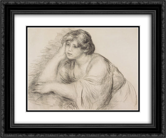 Sitting Girl 24x20 Black Ornate Wood Framed Art Print Poster with Double Matting by Renoir, Pierre Auguste