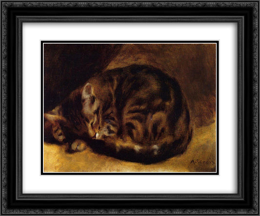Sleeping Cat 24x20 Black Ornate Wood Framed Art Print Poster with Double Matting by Renoir, Pierre Auguste