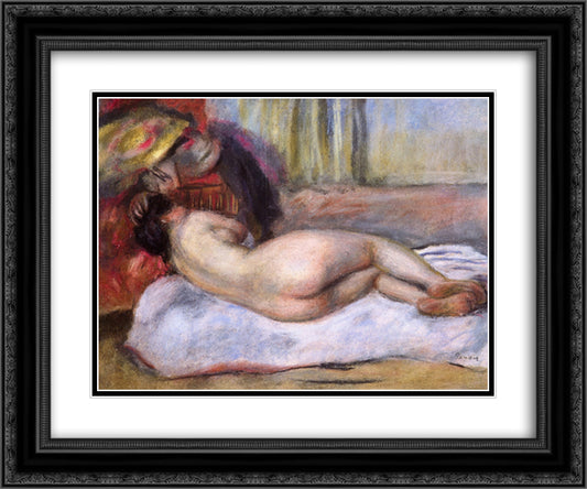 Sleeping Nude with Hat (Repose) 24x20 Black Ornate Wood Framed Art Print Poster with Double Matting by Renoir, Pierre Auguste