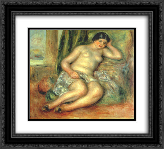 Sleeping Odalisque (Odalisque with Babouches) 22x20 Black Ornate Wood Framed Art Print Poster with Double Matting by Renoir, Pierre Auguste