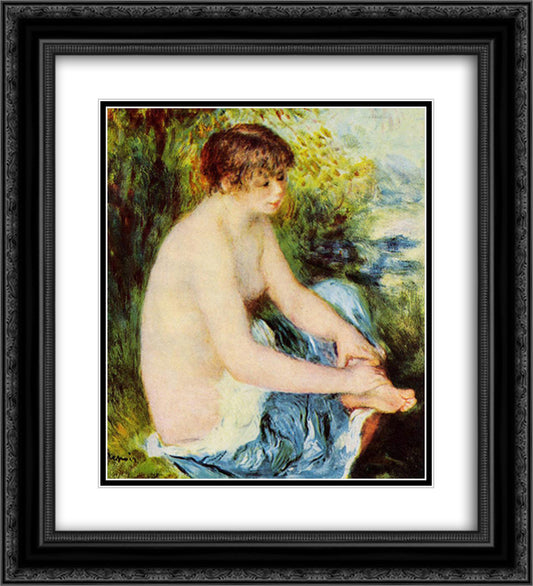 Small Nude in Blue 20x22 Black Ornate Wood Framed Art Print Poster with Double Matting by Renoir, Pierre Auguste
