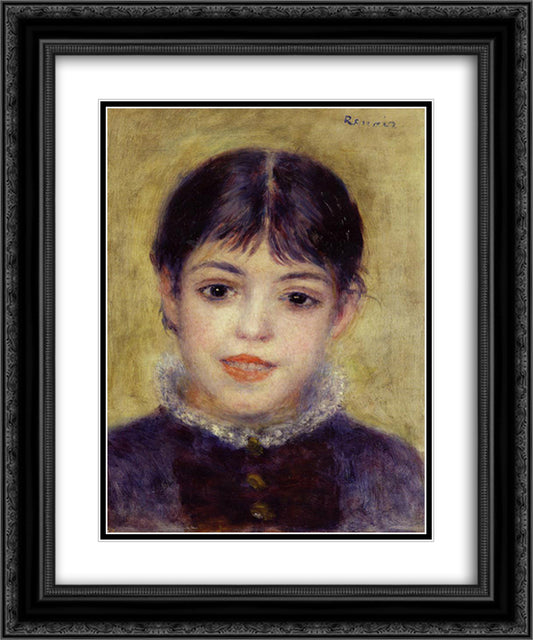 Smiling Young Girl 20x24 Black Ornate Wood Framed Art Print Poster with Double Matting by Renoir, Pierre Auguste