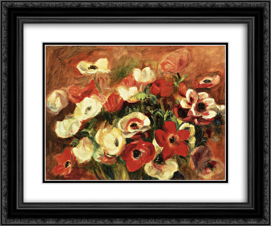 Spray of Anemones 24x20 Black Ornate Wood Framed Art Print Poster with Double Matting by Renoir, Pierre Auguste