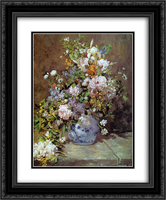 Spring Bouquet 20x24 Black Ornate Wood Framed Art Print Poster with Double Matting by Renoir, Pierre Auguste