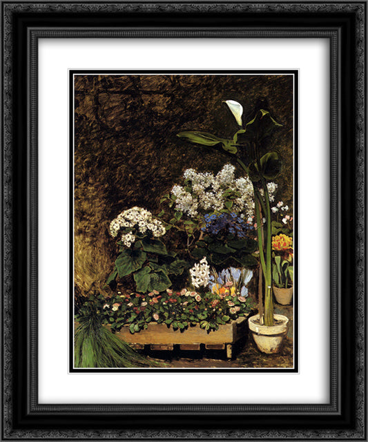 Spring Flowers 20x24 Black Ornate Wood Framed Art Print Poster with Double Matting by Renoir, Pierre Auguste