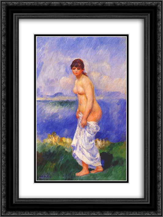 Standing bather 18x24 Black Ornate Wood Framed Art Print Poster with Double Matting by Renoir, Pierre Auguste