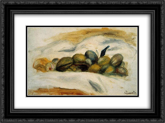 Still Life Almonds and Walnuts 24x18 Black Ornate Wood Framed Art Print Poster with Double Matting by Renoir, Pierre Auguste